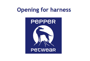 Harness opening for a dog coat order. Pepper Petwear.